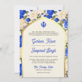 Royal Blue Floral Punjabi Anand Karaj Sikh Wedding Einladung (Rückseite)