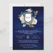 Royal Blue Floral QR Code Foto Wappen Wedding Einladung (Vorderseite)
