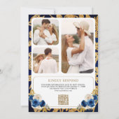 Royal Blue Floral QR Code Foto Wappen Wedding Einladung (Rückseite)