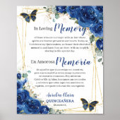 Royal Blue Floral Quinceanera 16 In Loving Memory Poster (Vorne)