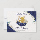 Royal Blue Floral Quinceañera Charro Gold Pferde RSVP Karte (Rückseite)