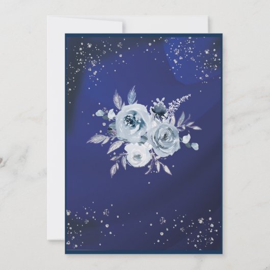 Royal Blue Floral Quinceañera Einladung (Rückseite)