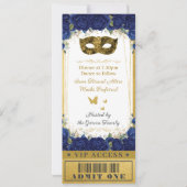 Royal Blue Floral Quinceañera Masquerade Ticket Einladung (Rückseite)