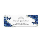 Royal Blue Floral Quinceanera Rücksendeadresse (Vorne)