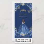 Royal Blue Floral Quinceañera Sweet 16 VIP Ticket Einladung (Rückseite)