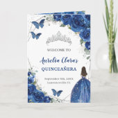 Royal Blue Floral Quinceñera Orden of Events Prog Programm (Vorderseite)