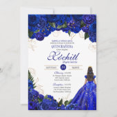 Royal Blue Floral Rose Elegantes Quinceñera Party Einladung (Vorderseite)