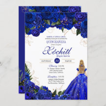Royal Blue Floral Rose Elegantes Quinceñera Party
