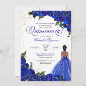 Royal Blue Floral Rose & Gold Elegante Einladung (Vorderseite)