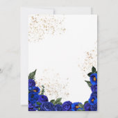 Royal Blue Floral Rose & Gold Elegante Einladung (Rückseite)
