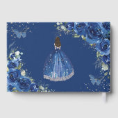 Royal Blue Floral Rosen Princess Silver Quinceñera Gästebuch (Rückseite)