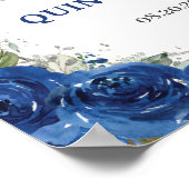 Royal Blue Floral Rosen Silver Quinceñera Willkomm Poster (Ecke)