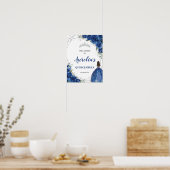 Royal Blue Floral Rosen Silver Quinceñera Willkomm Poster (Küche)