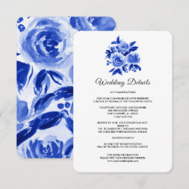 Royal Blue Floral Watercolor Hochzeitskarte Begleitkarte