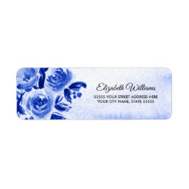 Royal Blue Floral Watercolor Rücksendeadressen-Auf