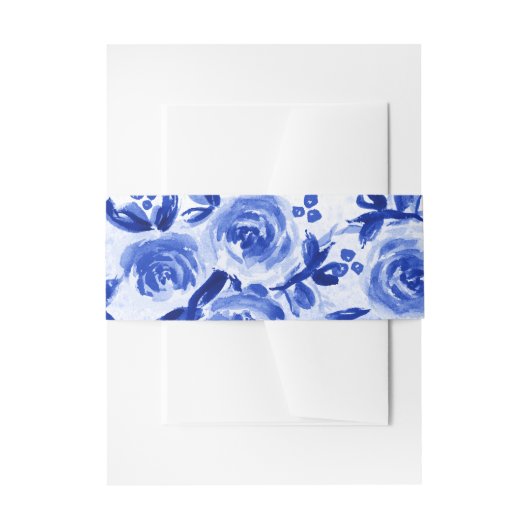 Royal Blue Floral Watercolor Wedding Einladungsbanderole (Vorderseite Beispiel)