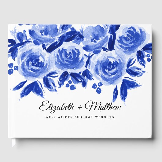Royal Blue Floral Watercolor Wedding Gästebuch (Vorderseite)