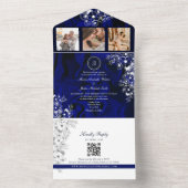 Royal Blue Floral Wedding All In One Einladung (Innen Boden)