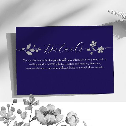 Royal Blue Floral Wedding Details Card Begleitkarte