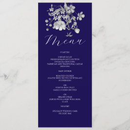 Royal Blue Floral Wedding Menu Menükarte