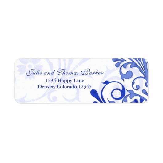 Royal Blue Floral Wedding Return Address Label (Vorne)