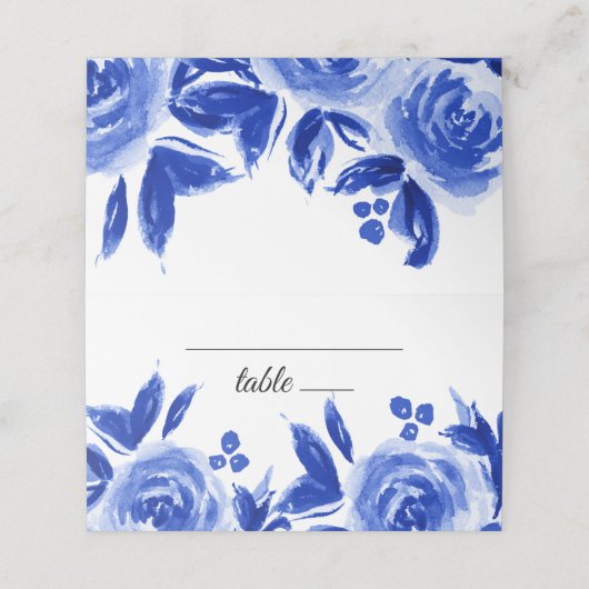 Royal Blue Floral Wedding Table Platzkarten (Außenseite Aufgefaltet)