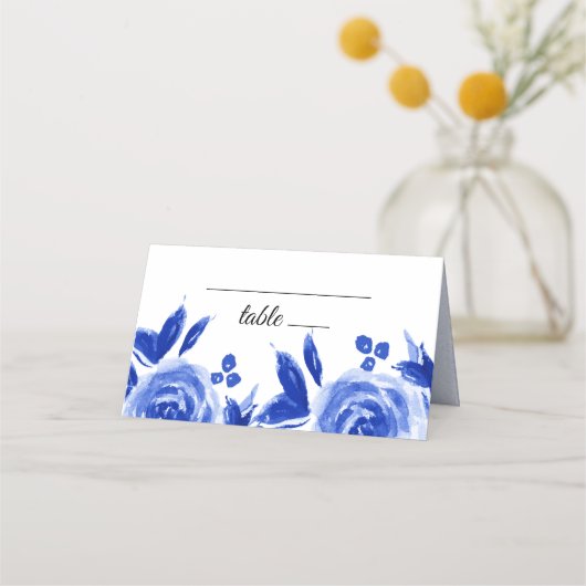 Royal Blue Floral Wedding Table Platzkarten (Vorderseite)