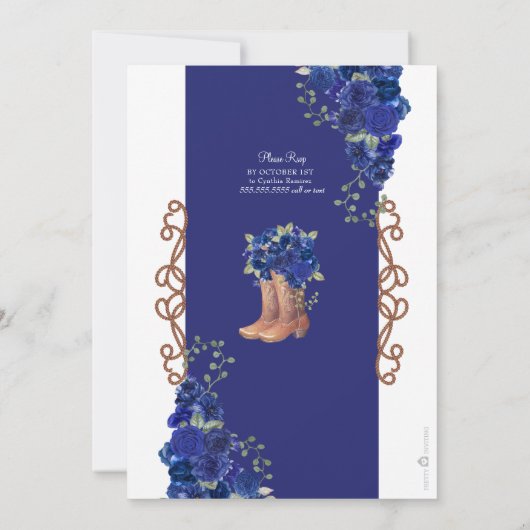 Royal Blue Floral Western Charra Quinceañera Einladung (Rückseite)