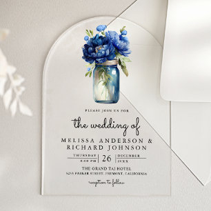 Royal Blue Florale Mason-Glas Hochzeit Acryleinladungen