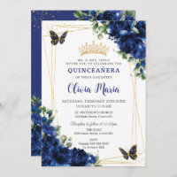 Royal Blue Flowers Floral Quinceañera Butterflies