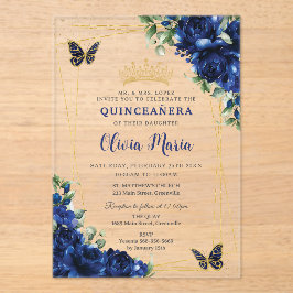 Royal Blue Flowers Floral Quinceñera Butterflies Acryleinladungen