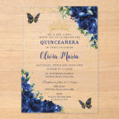 Royal Blue Flowers Floral Quinceñera Butterflies Acryleinladungen (Vorderseite)