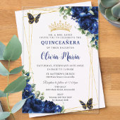 Royal Blue Flowers Floral Quinceñera Butterflies Acryleinladungen