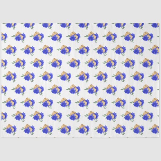 Royal Blue Flowers und Green Pattern Seidenpapier (Vorderseite)