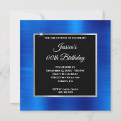 Royal Blue Foil Glam Silver Black Overlay Geburtst Einladung (Vorderseite)