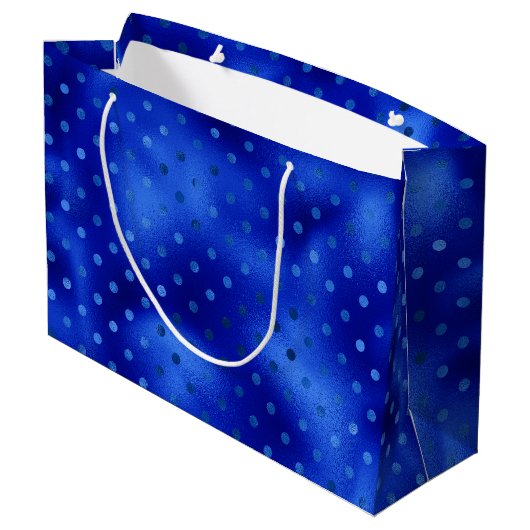 Royal Blue Foil Hanukkah Grosse Geschenktasche Große Geschenktüte (Rückseite Schrägansicht)