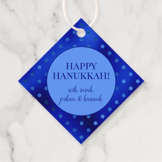 Royal Blue Foil Polka Dot Hanukkah Geschenkanhänger (Vorderseite)