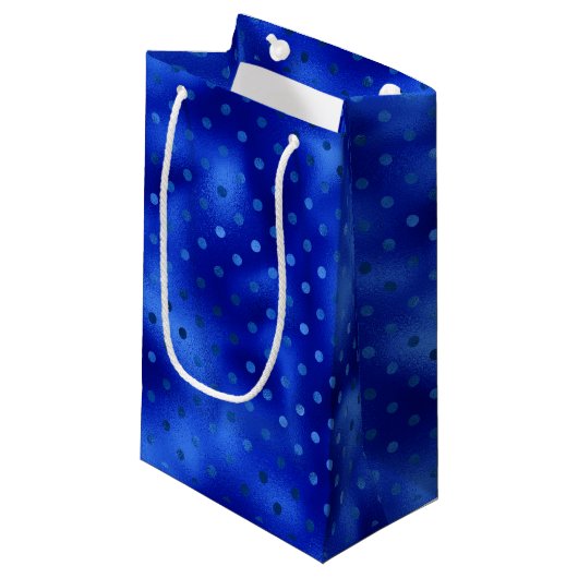 Royal Blue Foil Polka Dot Hanukkah Kleine Geschenktüte (Vorderseite Schrägansicht)