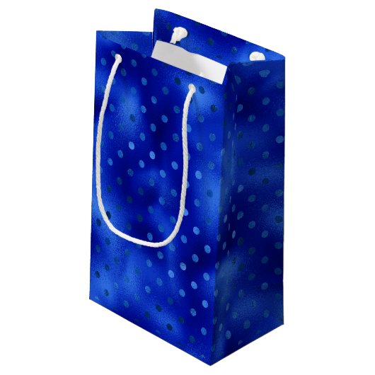 Royal Blue Foil Polka Dot Hanukkah Kleine Geschenktüte (Rückseite Schrägansicht)