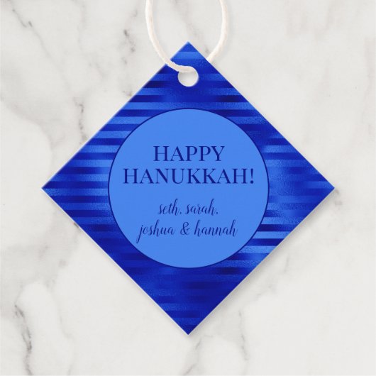 Royal Blue Foil Striping Hanukkah Personalisiert Geschenkanhänger (Vorderseite)
