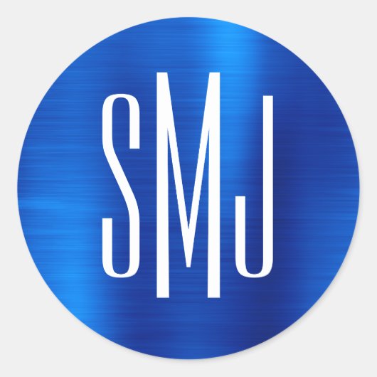 Royal Blue Foil Three Letter Monogram Runder Aufkleber (Vorderseite)