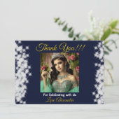 Royal Blue Foto Boho Quinceañera Spanish Gefallen Dankeskarte (Stehend Vorderseite)