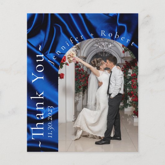 Royal Blue Foto Budget Wedding Danke Karte (Vorne)