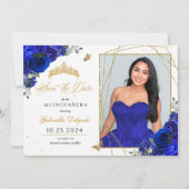 Royal Blue Foto Card Quinceañera Save the Date Einladung (Vorderseite)