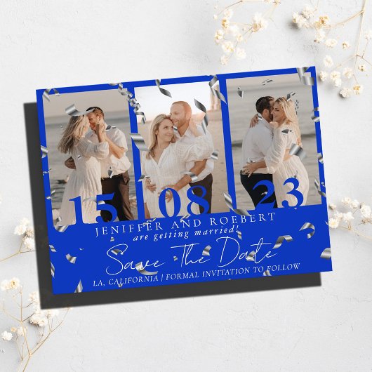 Royal Blue Foto Collage Save the Date Card Flyer