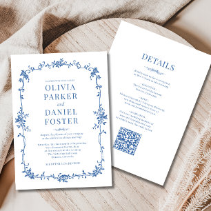 Royal Blue French All in One Viktorianisch Einladung