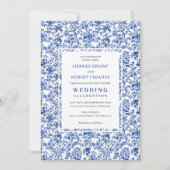Royal Blue French Toile Floral Wedding Invitation Einladung (Vorderseite)