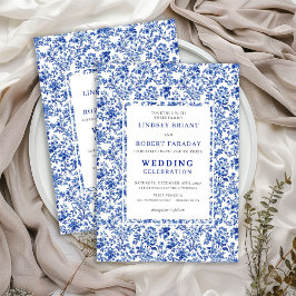 Royal Blue French Toile Floral Wedding Invitation Einladung