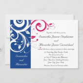Royal Blue/Fuchsia Swirl Wedding Einladung (Vorderseite)