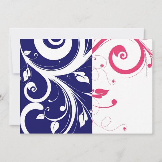 Royal Blue, Fuchsia und White Swirl Brautparty Einladung (Rückseite)